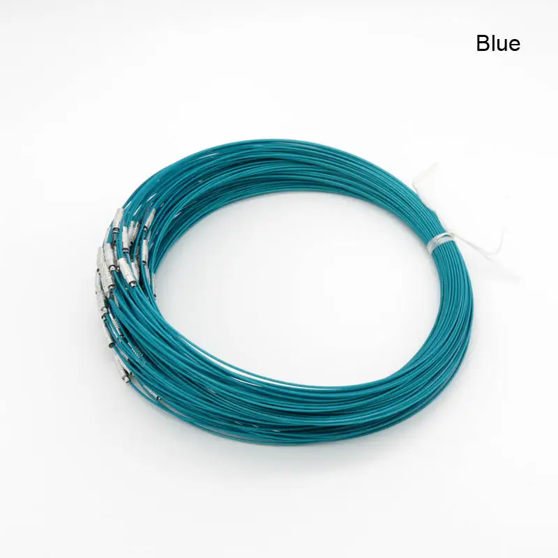 100 шт./лот, 18 дюймов, серебро, 1 мм, кабель из нержавеющей стали, цепь, шнур, ожерелье, застежка, фурнитура для изготовления ювелирных изделий - Цвет: Синий