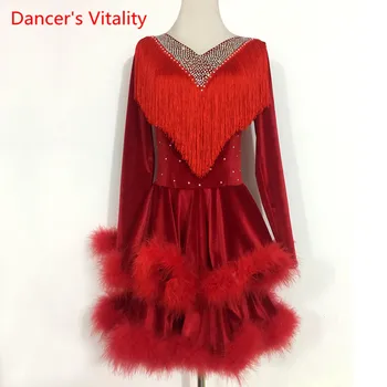 

New Velvent Long Sleeves Latin Dance Dress Adult Kids Dancing Competiton Costumes Women/Girls Latin Dance Performance Clothing