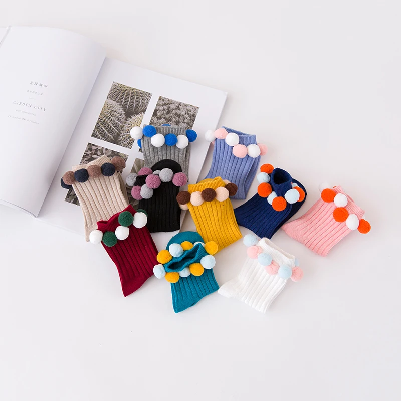 

2016 Autumn/Winter 1-10y Baby Boy Girl short Socks New design Toddle Cotton Cute Socks Children leg warmer with hairy balls c878