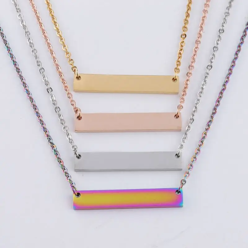 

Stainless Steel Custom Name Bar Plate Women Necklace Can Engrave Word Letters Jewelry