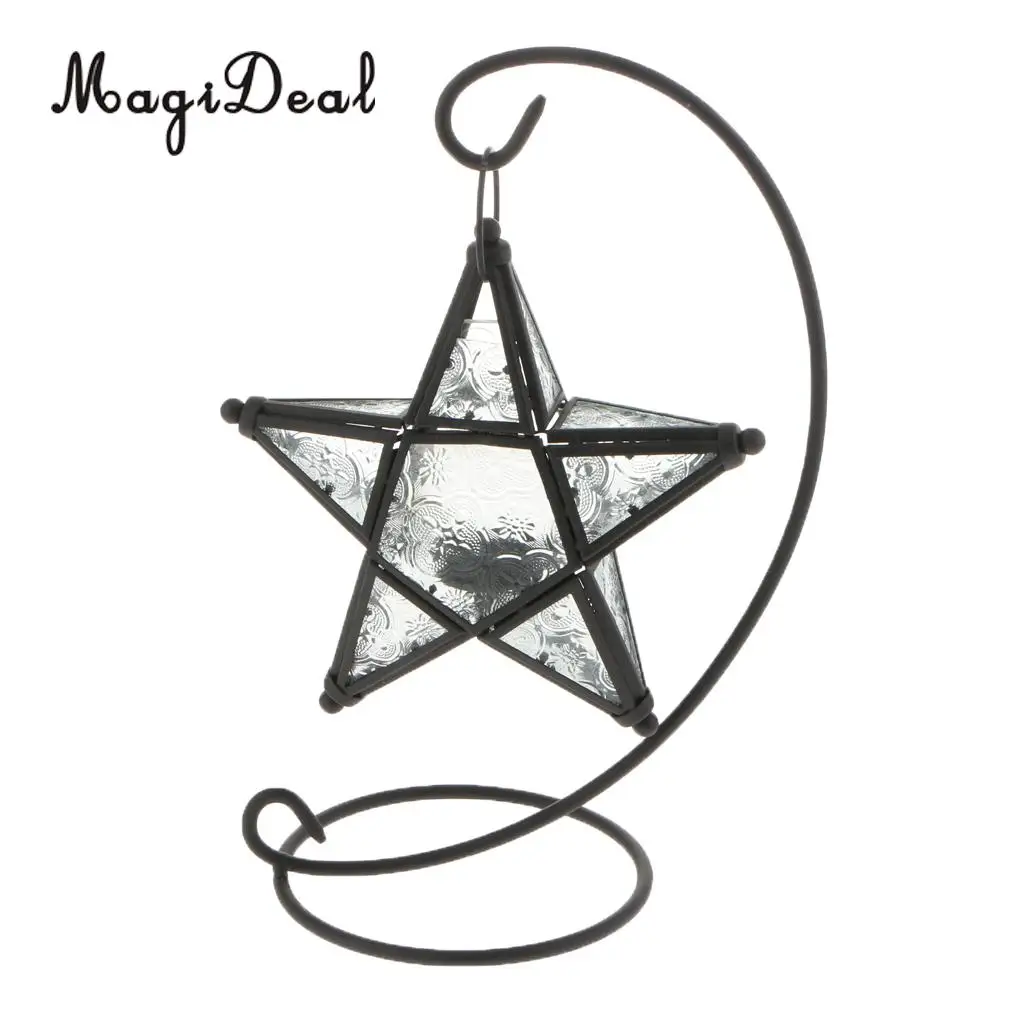 MagiDeal MOROCCAN CANDLE HOLDER MOROCCO STYLE HANGING STAR TEA LIGHT GLASS LANTERN LAMPSHADE - HOME BAR PUB CAFE