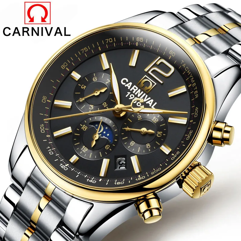 

2017 New Carnival Relogio Luxury Luminous Watch Design Watch Moon Phase Calendar Week Waterproof WristWatch Unisex Clock Alarm