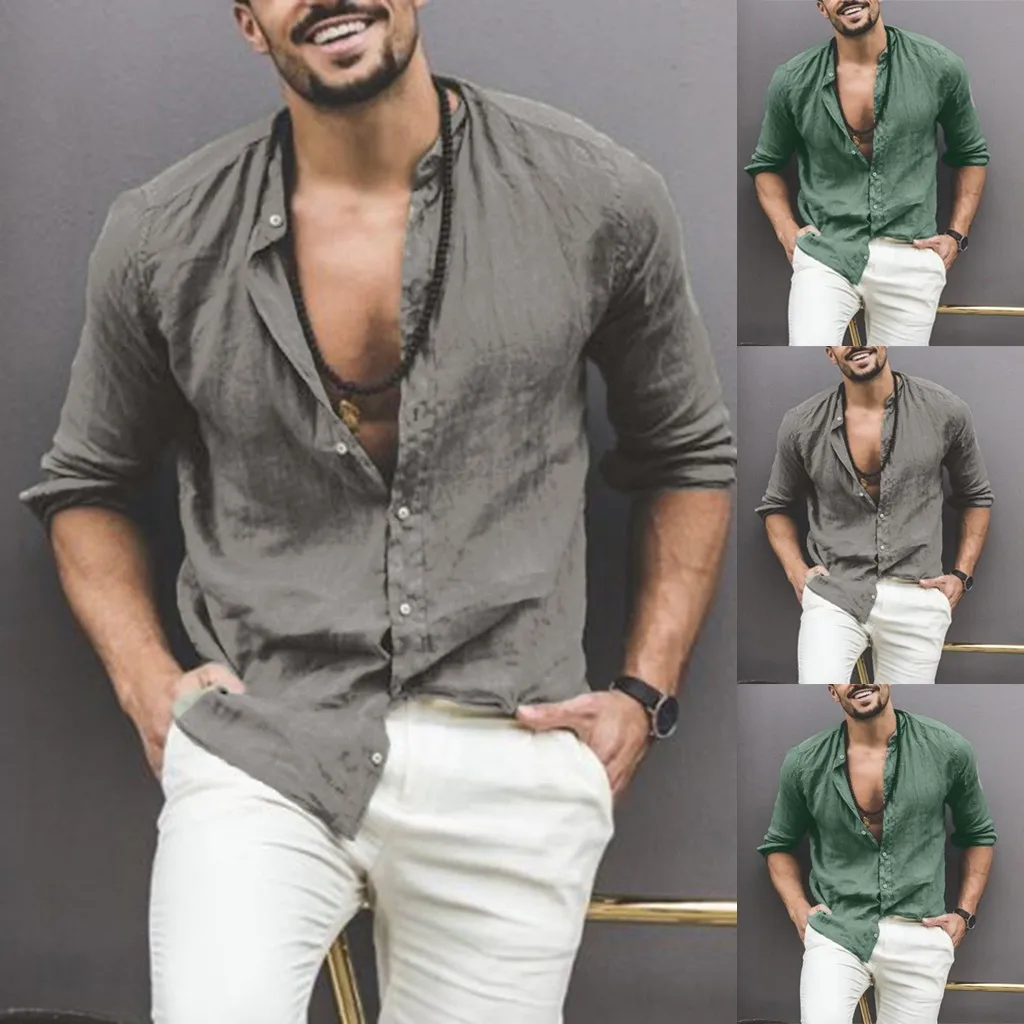 

New 2019 Men Long Sleeve Shirts Male sale Men's New Style Fashionable Pure Cotton And Linen Shirts Fashion Long Sleeve Top S-2XL