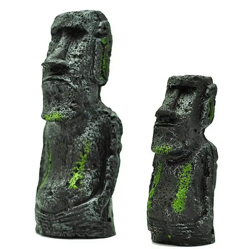 

Resin Ancient Easter Island Face Statue Decoration Moai Monolith Statue Fish Tank Aquarium Decorations Desktop Ornaments