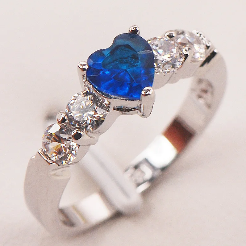 

Blue Crystal Zircon White Crystal Zircon925 Sterling Silver Ring Size 5 6 7 8 9 F665 Fashion