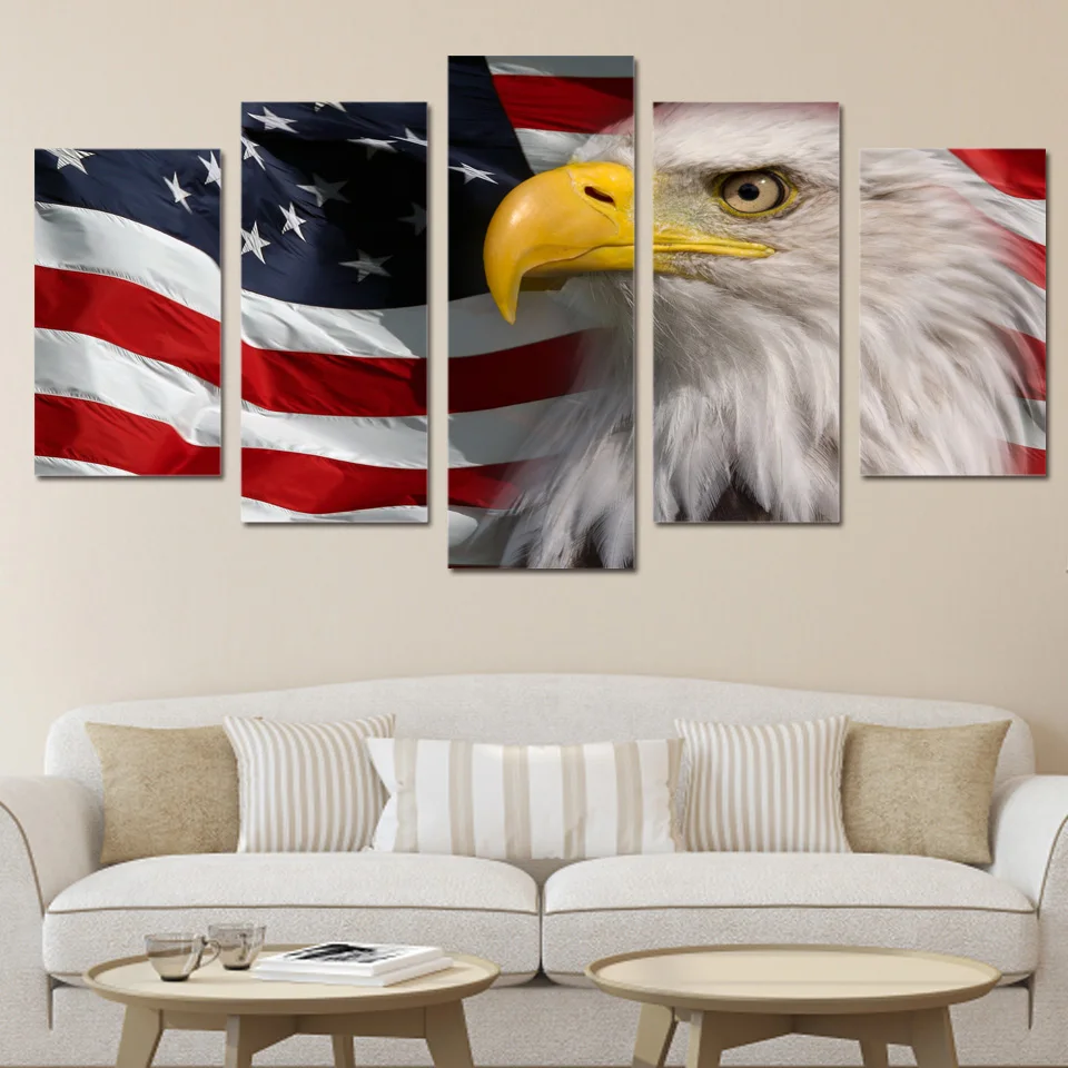 5 panel HD printed modular painting American flag canvas print art