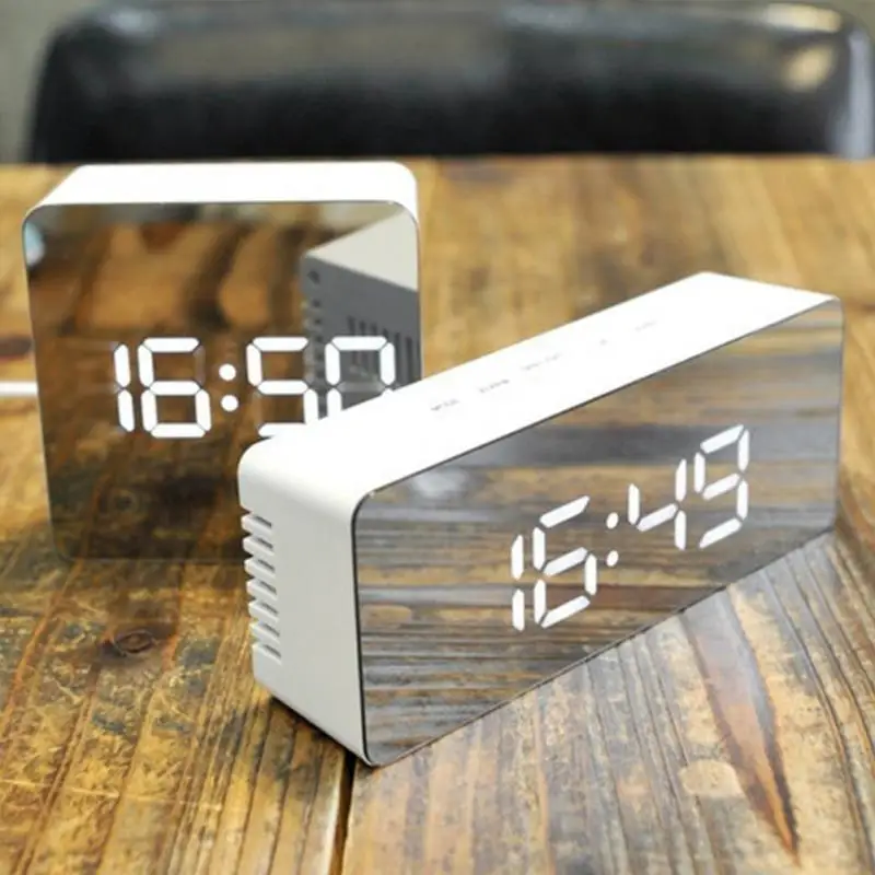 

LED Mirror Alarm Clock Digital Snooze Table Clock Wake Up Light Electronic Large Time Temperature Display Home Decoration Clock