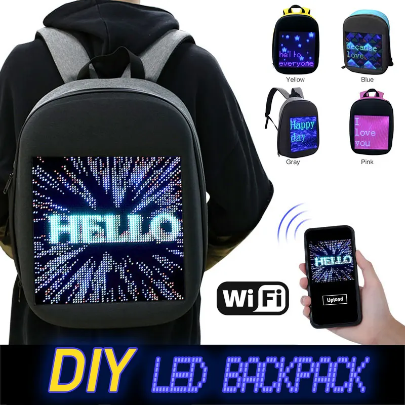 

2019 New LED Screen Nylon Advertising BackBag Screen Dynamic Backpack DIY Double Shoulder Bag Fashion Laptop Bags Schoolbag