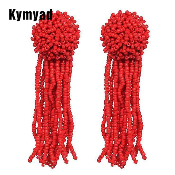 

Kymyad Bohemian Handmade Beaded Long Tassel Earrings For Women Multilayer Beads Chains Statement Dangle Earrings Ethnic Jewelry
