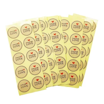 

100 Pcs/lot Red Heart Hand made With Love Scrapbooking Kraft Paper Labels Envelopes Stickers Gift Packaging Seal Seals Sticker