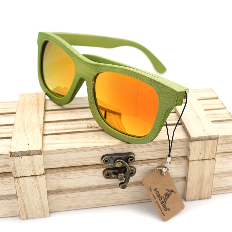 BG017e Red polarized lens and green bamboo frame sunglasses BOBO BIRD (6)
