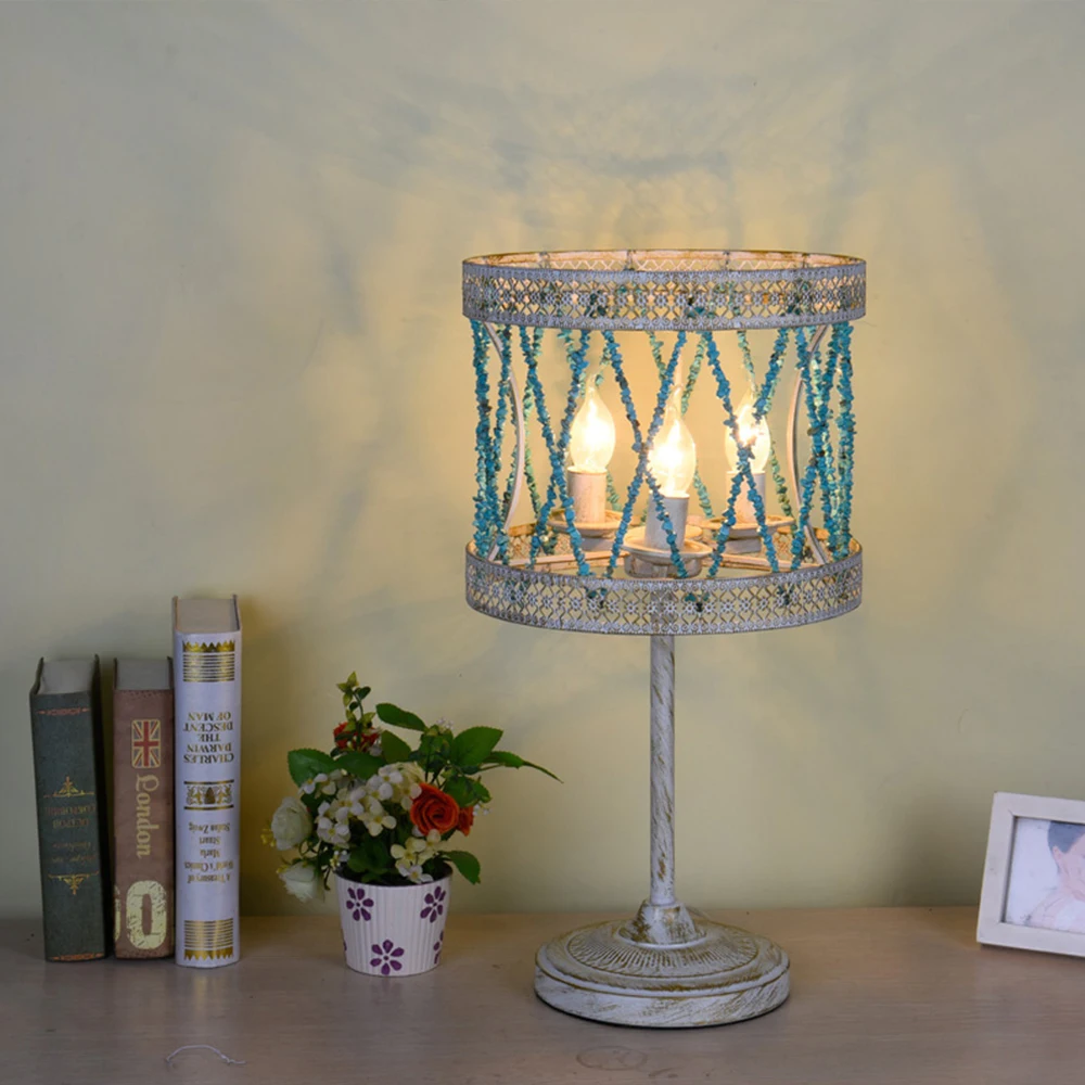Modern Vintage E14 Nordic Decor Blue Gravel Led Table Lamp for Desk Home Bedroom College Dorm Lamp