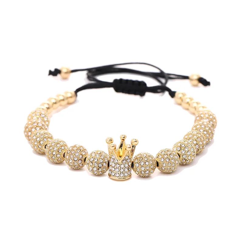 Luxury Men/'s Gold Crown Charms MACRAME BRACELETS 3pcs//set Micro Pave Zircone cubique Boules