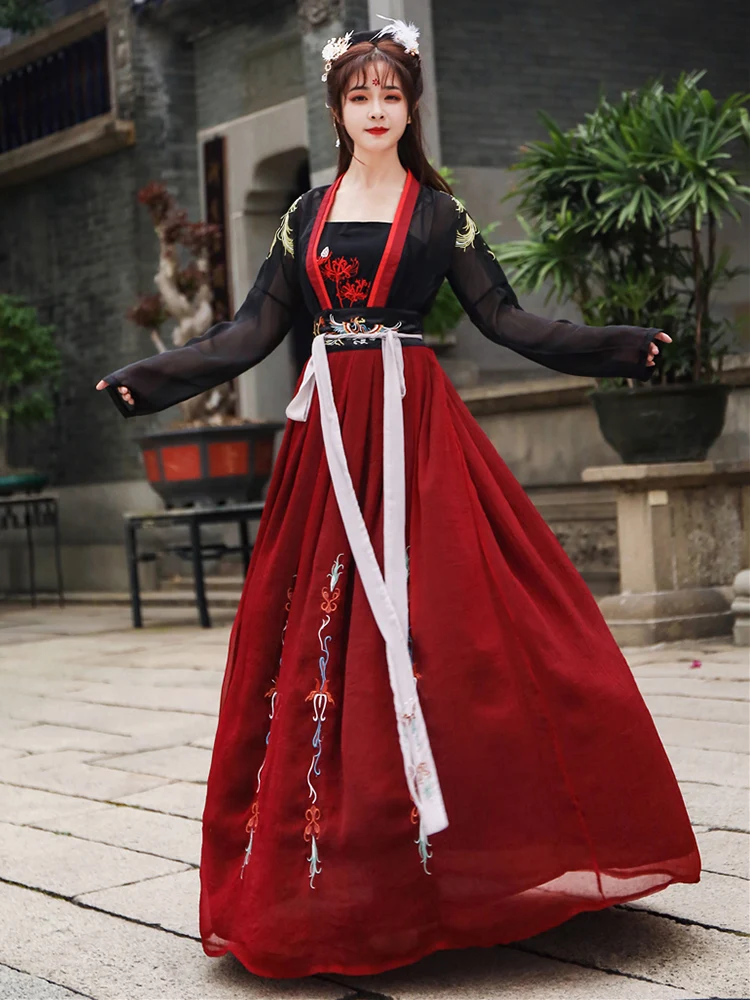 

Костюм женский Hanfu, с вышивкой, для выступления в восточном стиле, китайский национальный танец