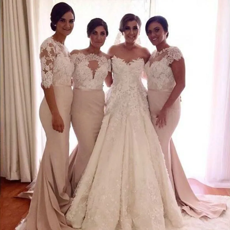Elegant Liques Mermaid Bridesmaid Dresses Short Sleeve Sweep Elegant Liques Mermaid Bridesmaid Dresses Short Sleeve Sweep Train High Quality Wedding Party Gowns Custom In From Weddings Events