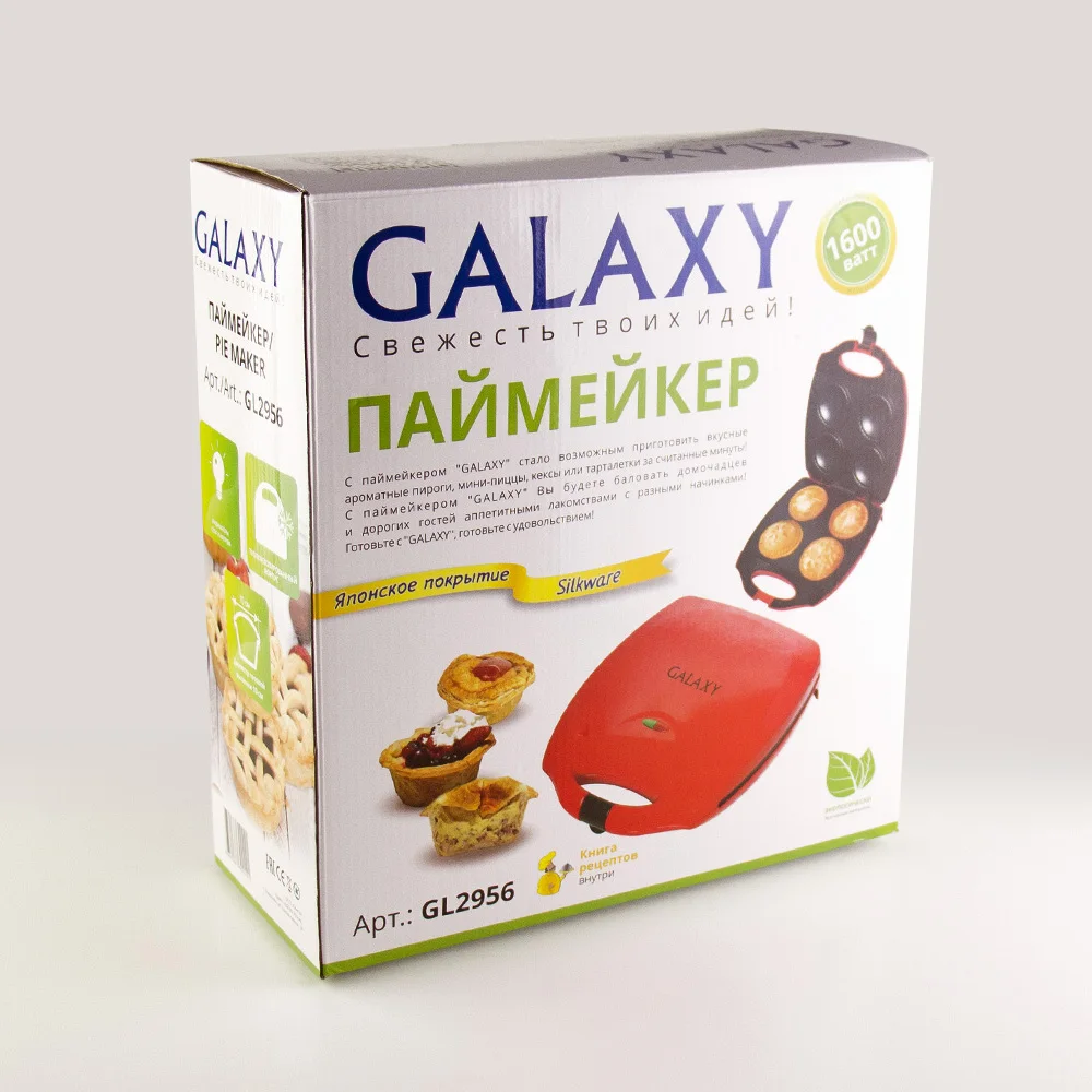 Паймейкер Galaxy GL 2956 (мощность 1600 Вт, термоизолированный корпус, керамическое покрытие, индикатор работы, диаметр выпечки 10 см)