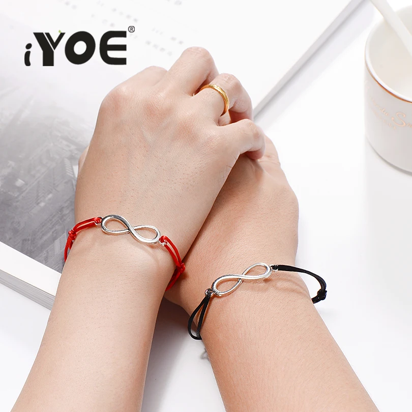 

IYOE Infinity Chain Bracelet For Women Handmade Lucky Black String Rope Charm Red Bracelets Couple Lover Link Friendship Jewelry