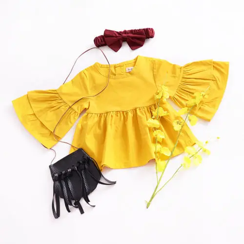 Baby Kids Girls Tops Baby Girl Fashion Pullover Cotton Long Flare