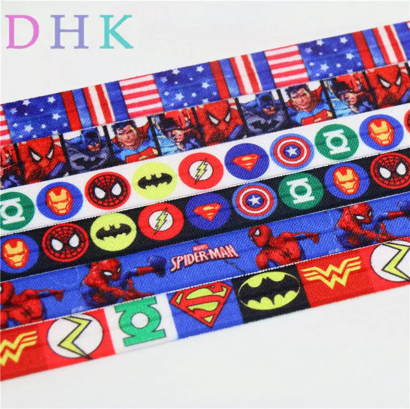 

DHK 5/8'' 5yards super hero american marvel printed Fold Elastic FOE headband headwear hairband DIY decoration OEM C527