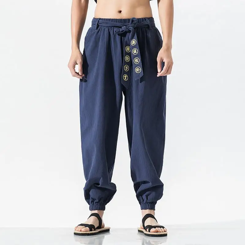 Уличная одежда, шаровары, Интернет-магазин, уличные тренировочные штаны, традиционная китайская мужская одежда, кунг-фу размера плюс, Мужская 5XL - Цвет: Chinese Pants Blue