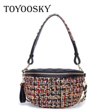 Женская сумка на пояс TOYOOSKY, стеганая сумка через плечо с клетчатым ремнем, брендовая Шерстяная трикотажная сумка, Женская нагрудная сумка на плечо
