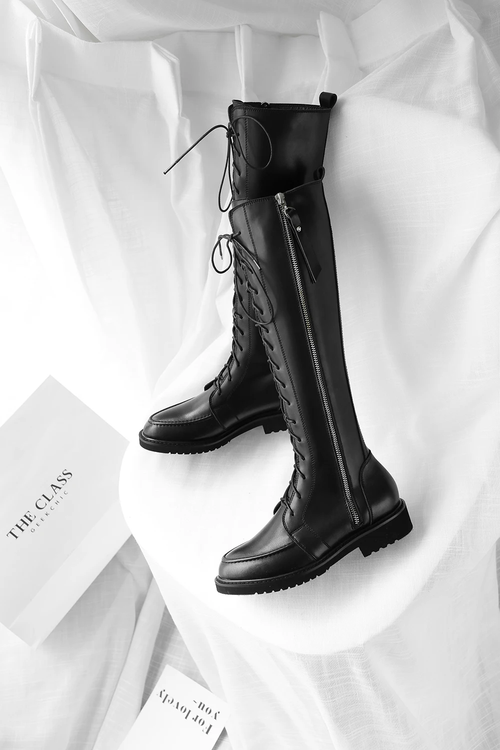 Kickway Motorcycle Boots Marten Women's Genuine Leather Lace Up Flat Autumn/winter Zipper Punk Boots Female Boots Large Size 42