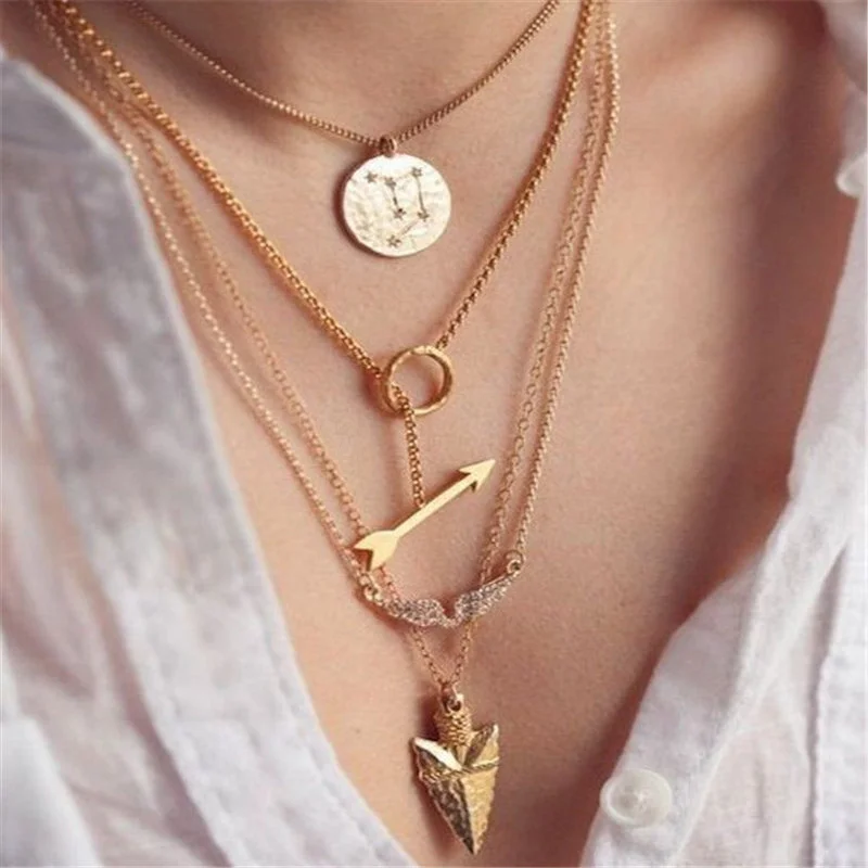 ZCHLGR многослойное ожерелье в богемном стиле винтажный Сплав Бусины Ангел солнце Кристалл Длинная цепочка с кулоном женские ювелирные изделия