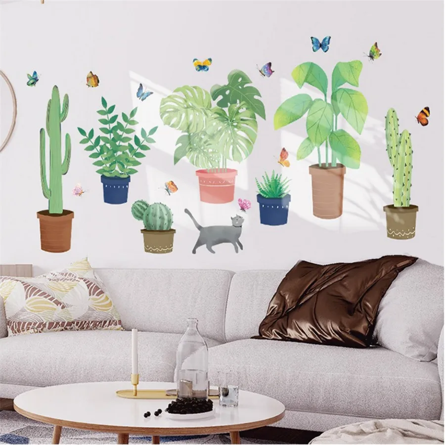 Wall Stickers Garden Potted Plants Cactus Butterfly Home Decor Bedroom Living Room Flower Wall Decals Diy Mural Art Posters Wall Stickers Garden Potted Plants Cactus Butterfly Home Decor Bedroom Living Room Flower Wall Decals Diy Mural Art Posters