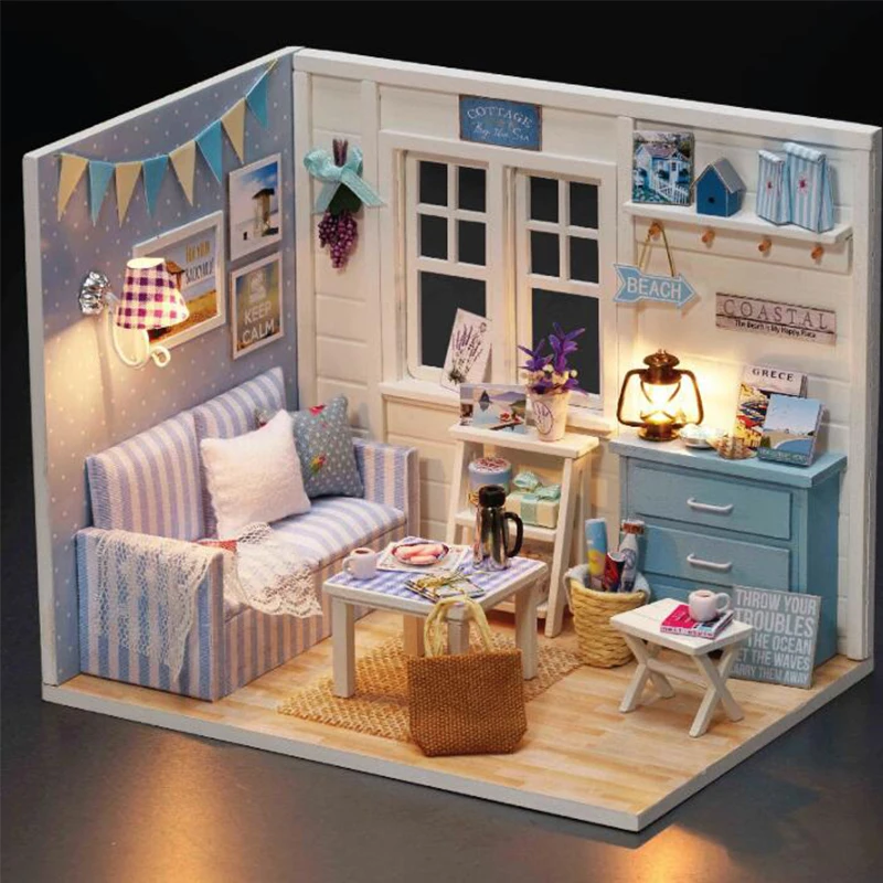 YunNaSi DIY Wooden Miniature DollHouse casinha de boneca Miniatura