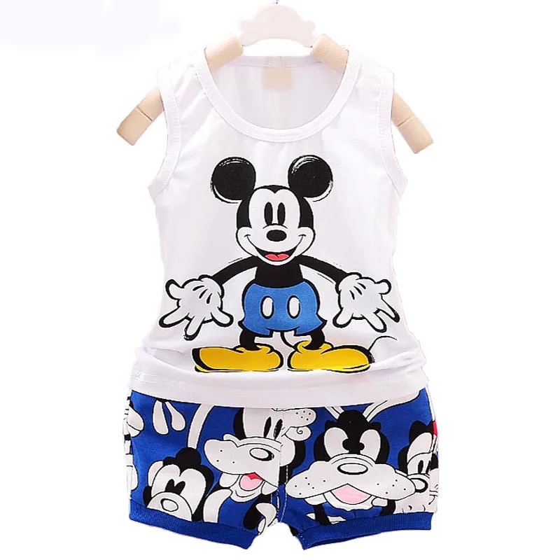 Детские топы без рукавов для маленьких мальчиков и девочек+ шорты, комплект одежды из 2 предметов для детей, летняя спортивная одежда с рисунком кролика и Минни