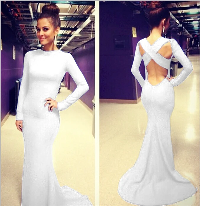 white long sleeve bodycon maxi dress