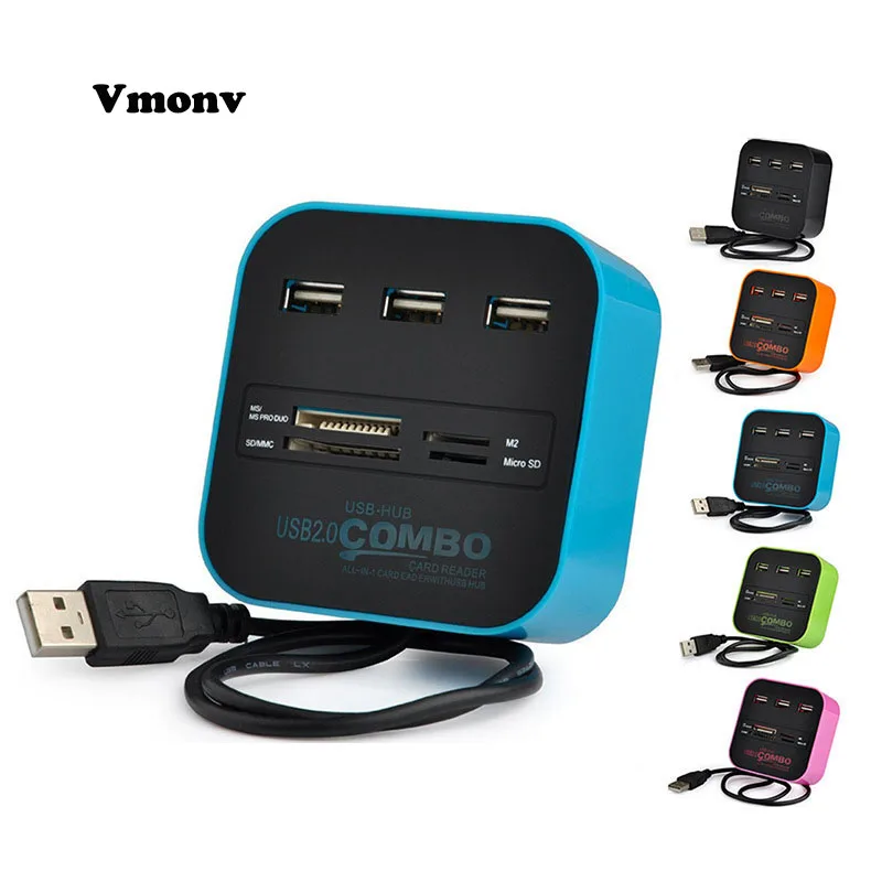 Vmonv мульти-функция USB Combo Expander высокая скорость USB 2,0 концентратор Универсальный micro sd TF устройство для чтения карт памяти для настольных ПК