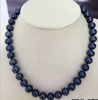 

STUNNING AAA9-10mm tahitian black blue pearl necklace 18inch 14k