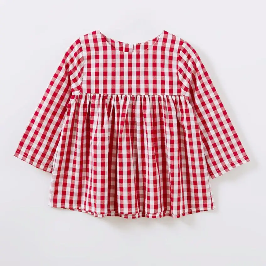 

12M-4T long sleeve red print dresses for girls Toddler Kids Children Baby little Girls Shirt Lattice Spring Dress Outfits