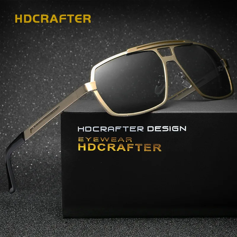 Мужские поляризованные солнцезащитные очки HDCRAFTER с квадратной оправой