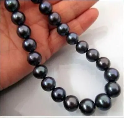

Hot selling free shipping******** HUGE AAA 9-10 MM TAHITIAN GENUINE PERFECT BLACK PEARL NECKLACE 17"14KGP GOLD