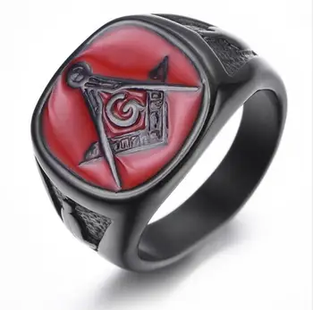 

NEW Titanium Freemason Ring Black&Red Masonic Rings Punk Gothic Christmas Party Free Mason Fashion Jewelry Accessory 6pcs/lot