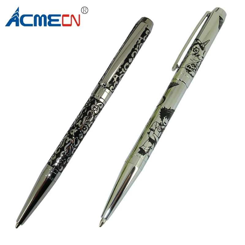 2pcs Etch Logo Pen Unique Design Brass Ballpoint Pen Embossing Pattern Famous Branded Pens for