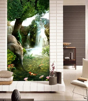 

3d room wallpaper custom mural non-woven home decoration 3 d elephant drinking water falls porch photo 3d wall murals wallpaper