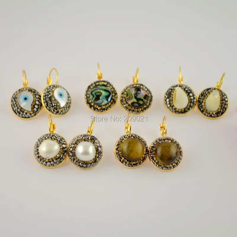 

Charms ~ 6Pair Plated Colors Mixed Style Shell/Pearl/Stone Pave Rhinestone Crystal Clip Earrings Jewelry Finding