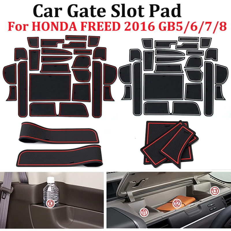 

23pcs/set Car Gate slot mat Interior Door Pad/Cup Non-slip mats red/white/black color for HONDA FREED 2016 GB5/6/7/8 car styling