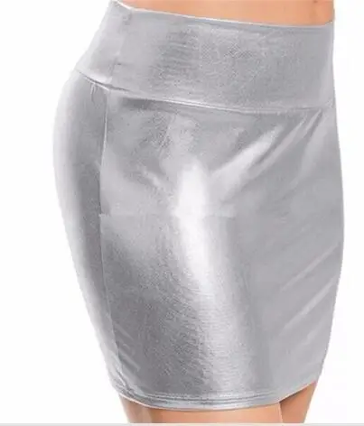 Soft PU Leather Skirts With High Waist Slim Hip Pencil Skirts Women Sexy Slim Tight leather Red /Black /Blue /Gray Skirts Silver