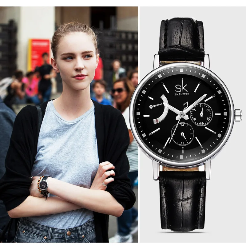 

SK Fashion Brand Women Fashion Analog Wristwatches Leather Watchband Ladies Dress waterproof Quartz Watch Relogio Feminino 2018