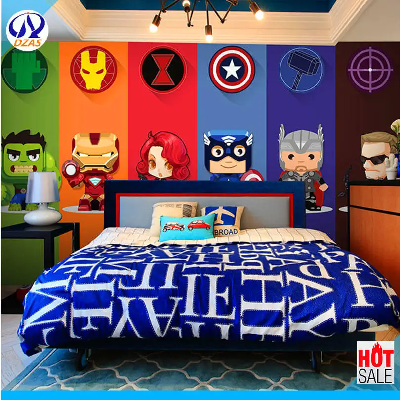 DZAS 3d cartoon superman avengers marvel wallpaper children's room background wallpaper dormitory mural wall cloth