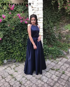 

Mbcullyd Sexy Halter Neck Long Prom Party Dresses 2019 Formal Navy Blue A Line Evening Pageant Dress Cheap vestidos de fiesta