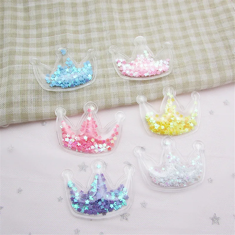 

10pcs/lot 5.3*4cm Crown Transparent Bling bling star Flowing Patches Appliques for Children clip and DIY Hair Clip Accessories