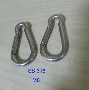 

M8 SS316 Stainless Steel mountaineering buckle spring hook ,Snap Hook link, 5 pcs/lot