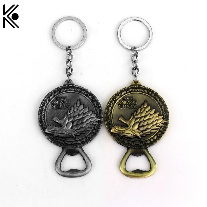 

New Game of Thrones Bottle Opener Keychain Bar Tool Soda Beer Bottle Cap Opener Gift House Stark Winter Is Coming chaveiro