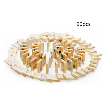 

90pcs Wood English Alphabet Fruit Animal Domino Blocks Board Game Early Educational Toys For Baby Kid