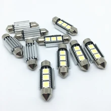 Luz de carro canbus, luz de led branca azul para carro 36mm 39mm 41mm smd 5050 com 10 peças lâmpada led automotiva c5w 12v